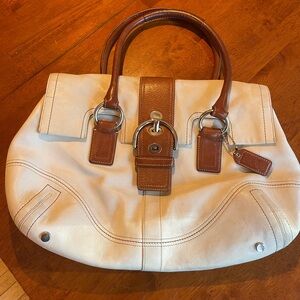 Cream and tan leather Coach bag